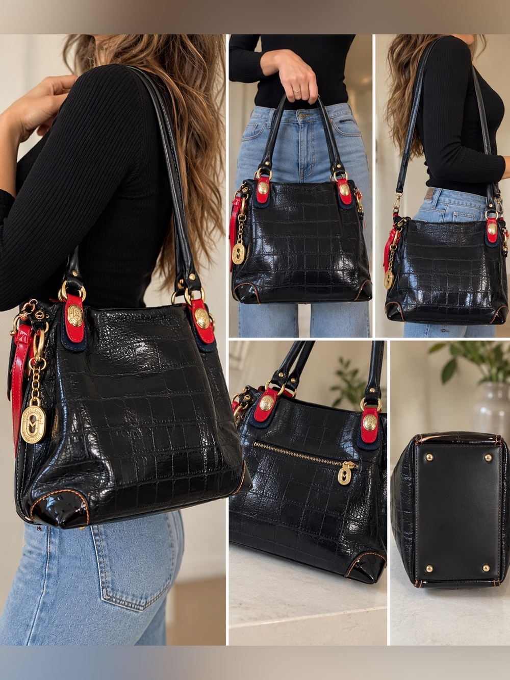 Marino Orlandi Made in Italy Black Croc Leather Bag NWT ❤️